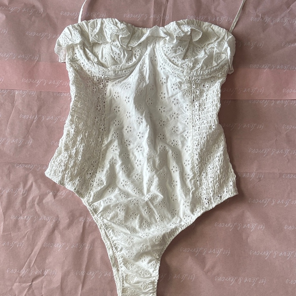 Doen Ivory Eyelet Ruffled One-Piece Swimsuit